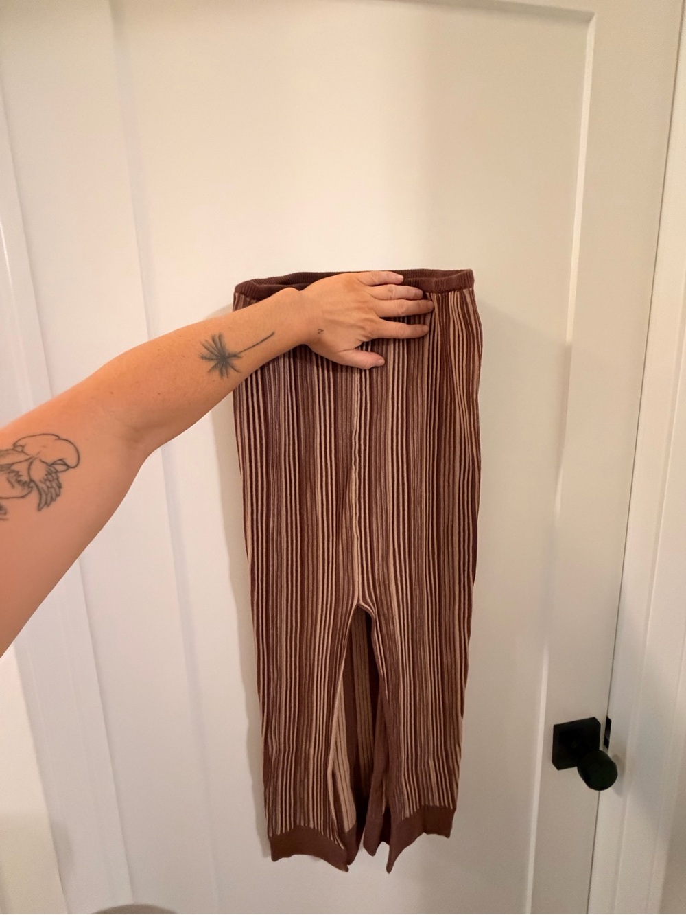 WeWoreWhat Brown Ribbed Midi Skirt with Vertical Stripe Texture